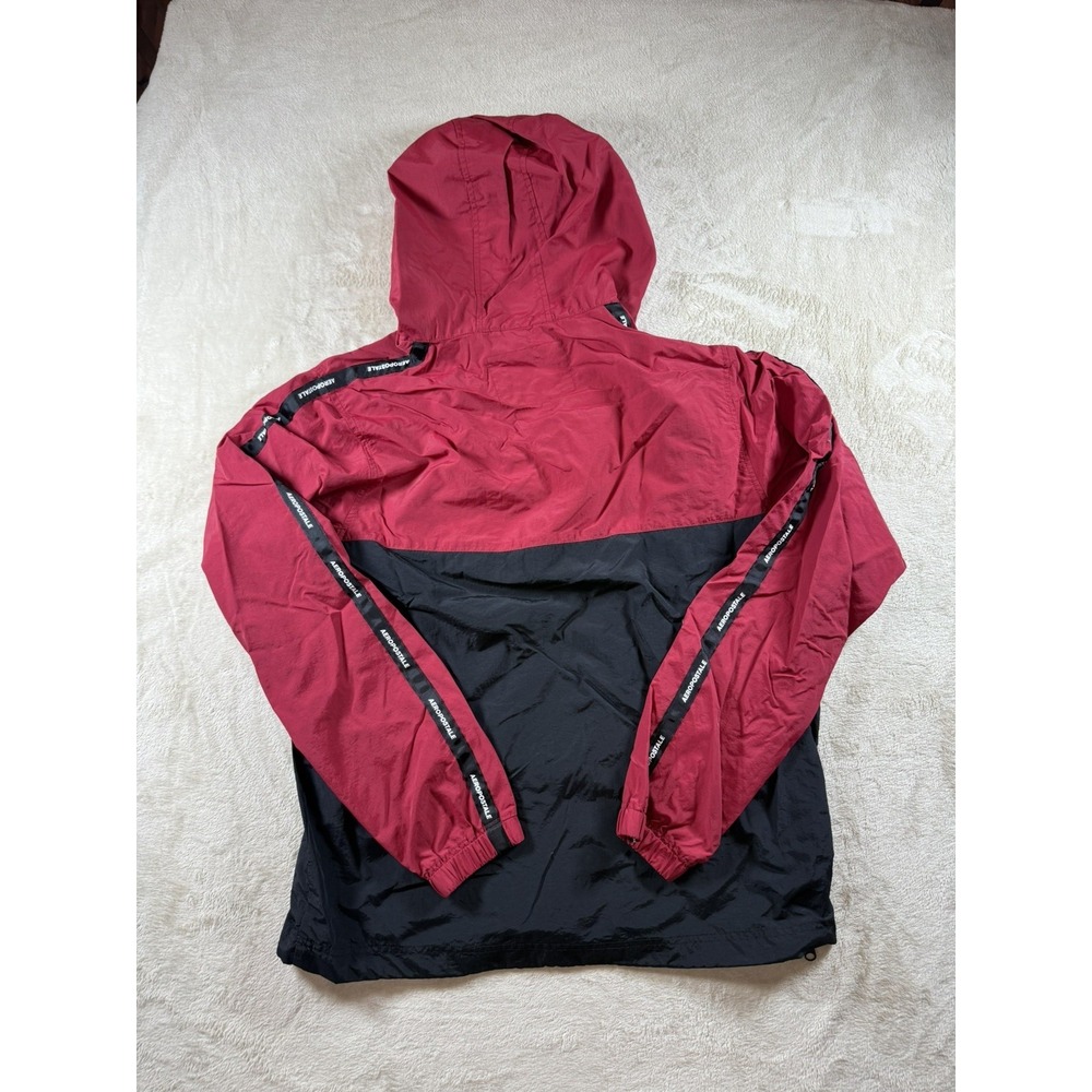 Aeropostale Mens  Colorblock Nylon Windbreaker 1/4 Zip‎ Hoodie Jacket red/ Black - Picture 3 of 14